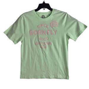 Born Fly  Mens T-Shirt Size L Embroidered Mint Green 100% Cotton NWT 48
